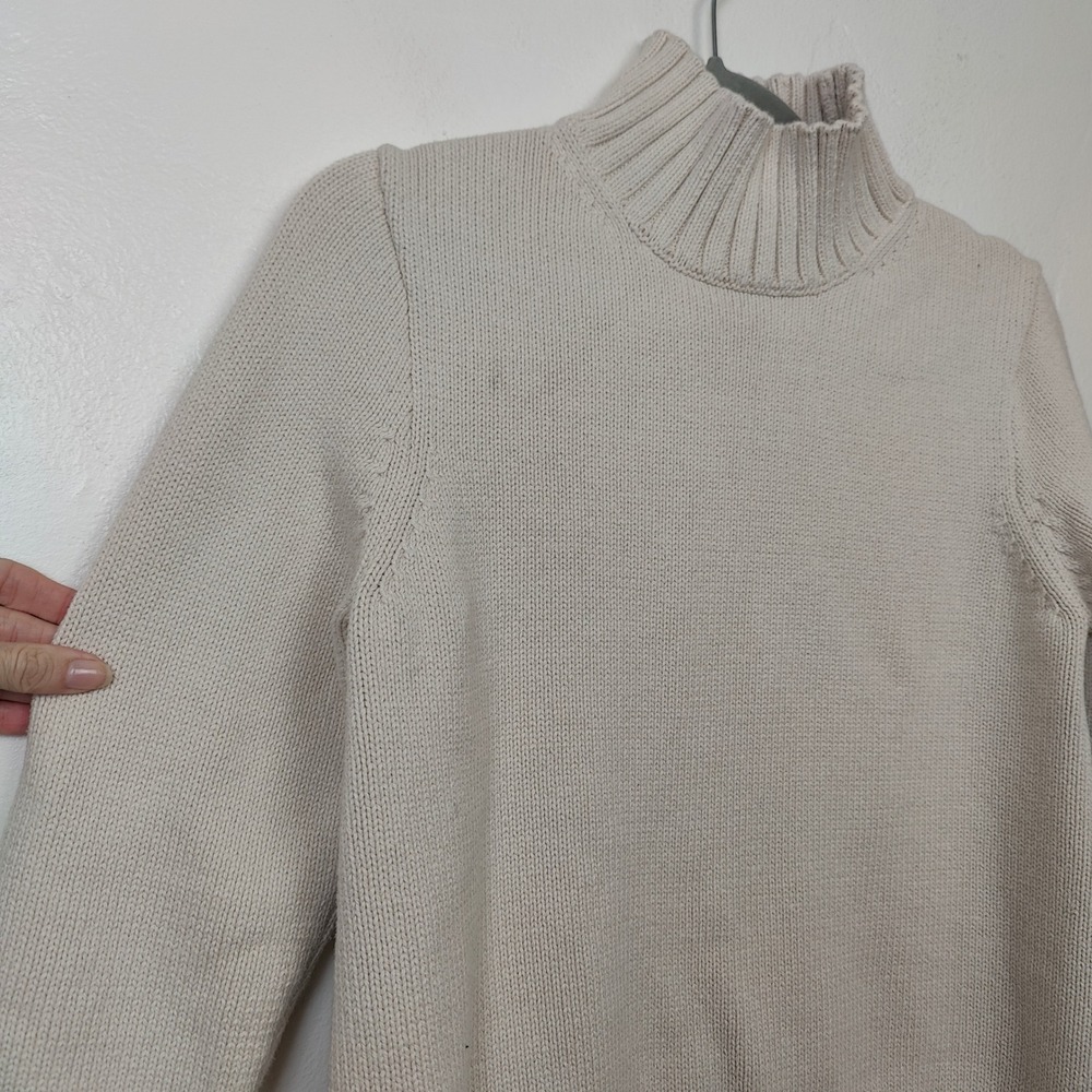 J.Crew Cotton Turtleneck Sweater Womens Medium Ivory Knit Preppy Ribbed Cotton - Picture 4 of 9